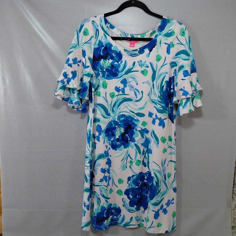 Lilly Pulitzer Lula Dress Pink Tropics Sweet Pea Women's Small Ruffle Sleeve